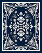 Classic Navy White Floral Medallion Rug