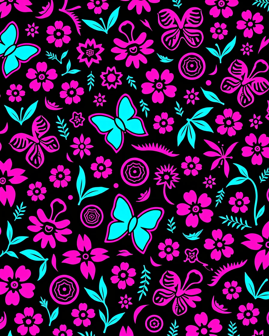 Vibrant Pink Teal Butterfly Floral Medley Rug