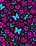 Vibrant Pink Teal Butterfly Floral Medley Rug