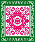 Hot Pink Floral Mandala Green Border Rug