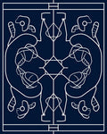 Symmetrical White Line Art Navy Rug