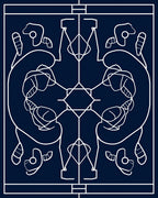 Symmetrical White Line Art Navy Rug