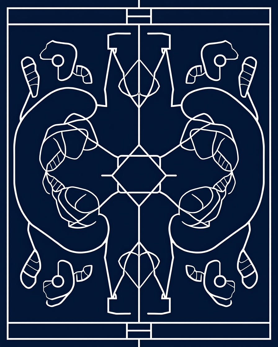Symmetrical White Line Art Navy Rug