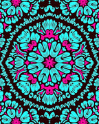 Vibrant Cyan Magenta Floral Medallion Rug