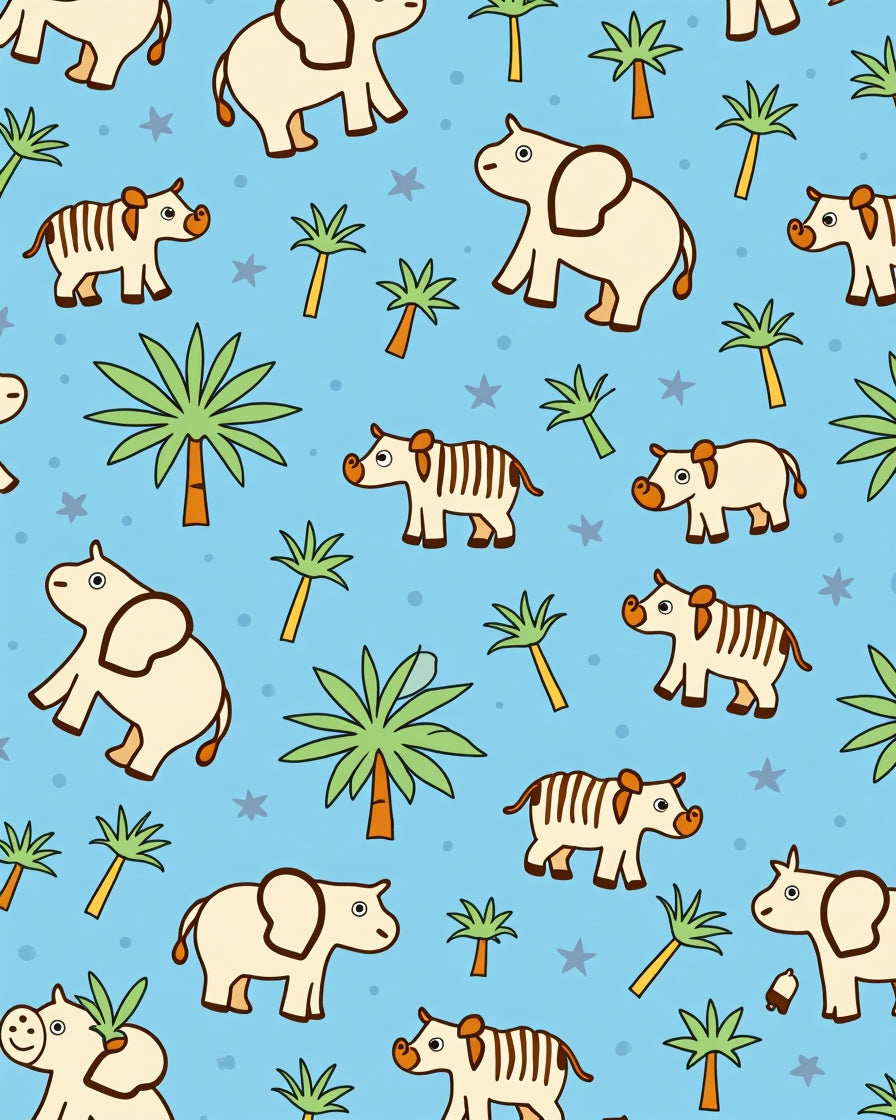 Cute Safari Animals Palm Trees Rug