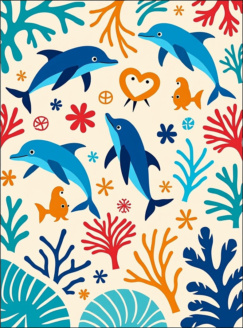 Blue Dolphins Coral Reef Whimsical Rug