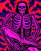 Vibrant Pink Skeleton Red Swirl Rug