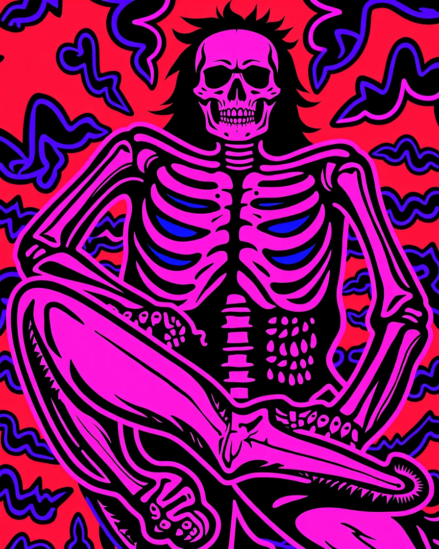 Vibrant Pink Skeleton Red Swirl Rug