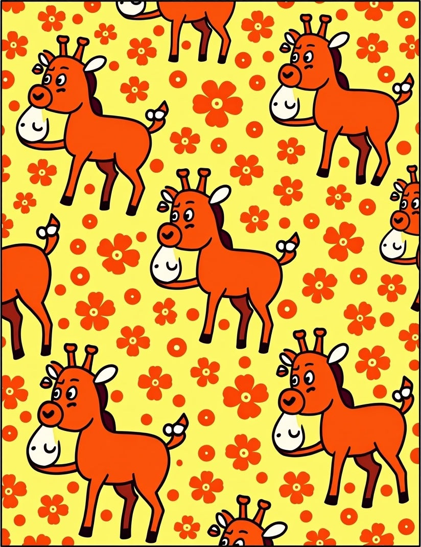 Cute Orange Giraffe Floral Meadow Rug