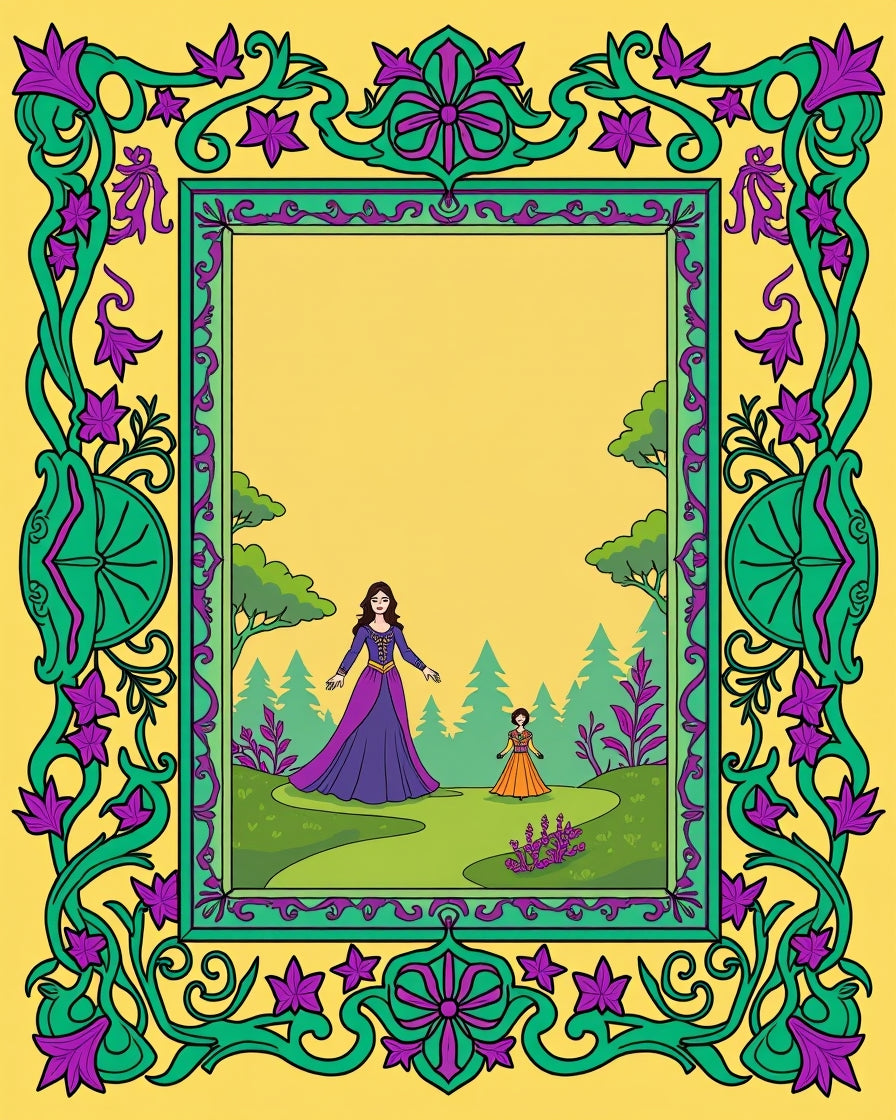 Emerald Purple Floral Vine Garden Scene Rug