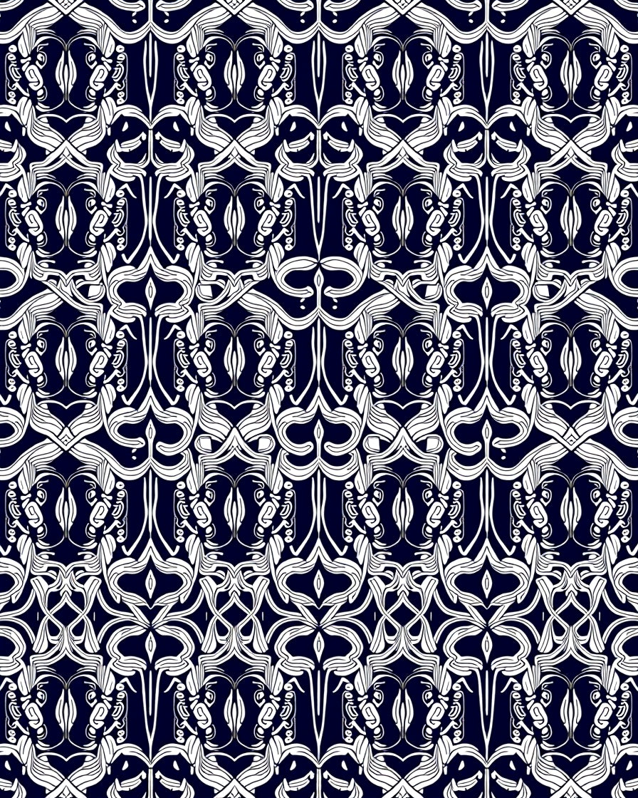Art Nouveau Midnight Blue White Swirl Rug