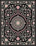 Black Floral Medallion Garden Art Rug
