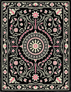Black Floral Medallion Garden Art Rug
