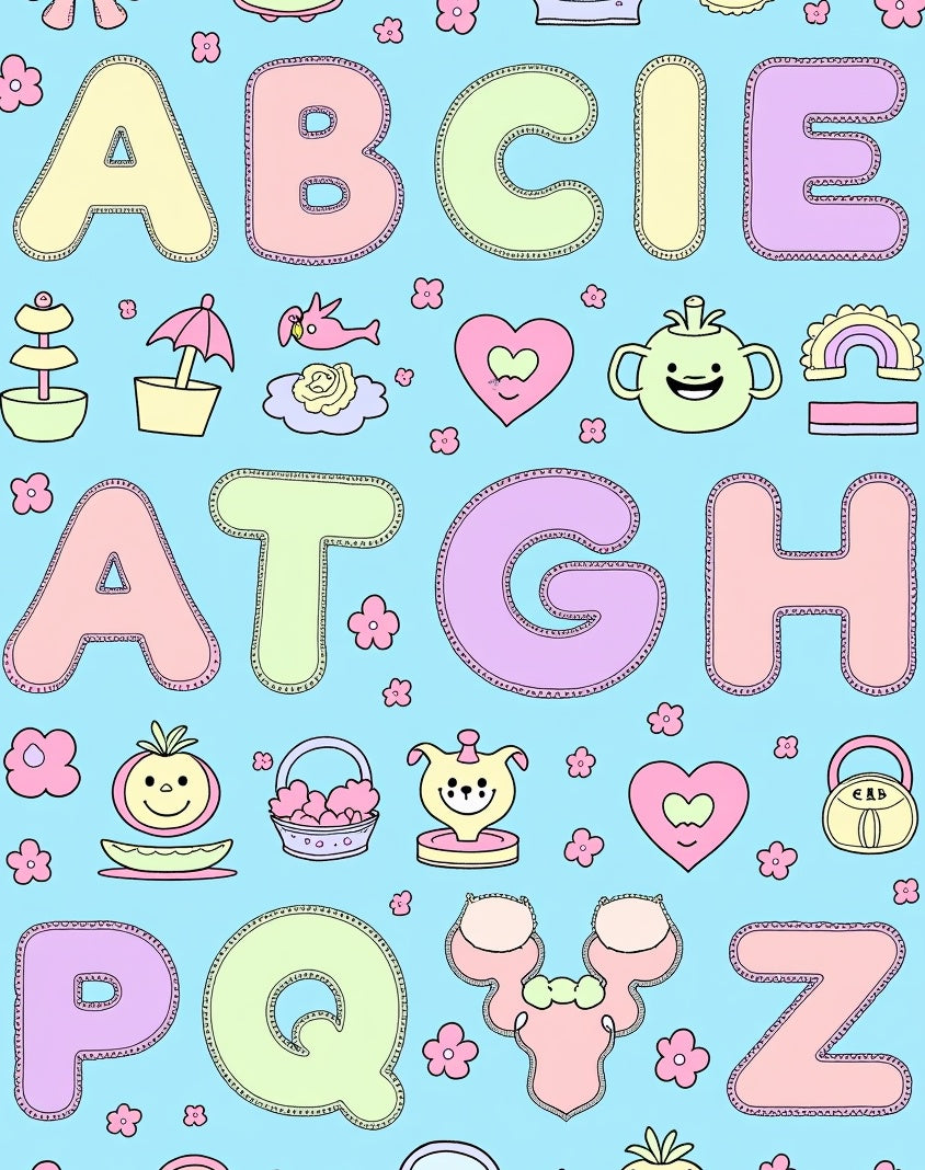 Pastel Alphabet Garden Whimsy Rug