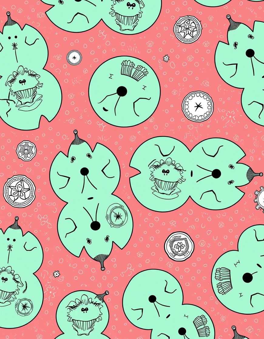Whimsical Mint Creatures Coral Background Rug