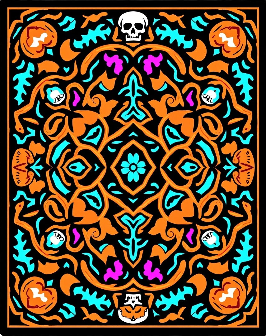 Gothic Orange Skull Floral Medallion Rug