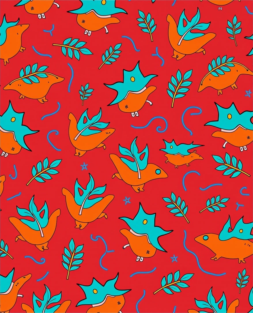 Whimsical Red Orange Bird Foliage Whimsies Rug