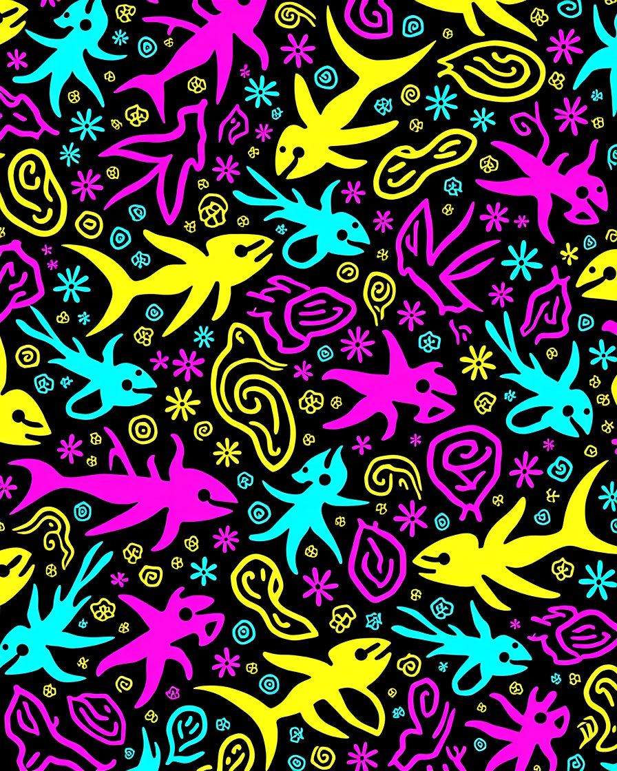 Bright Neon Aquatic Creatures Rug
