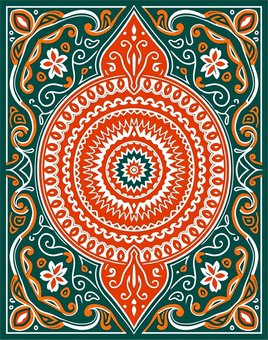 Orange Teal Floral Mandala Rug