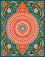 Orange Teal Floral Mandala Rug