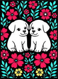 Cute Puppies Floral Garden Rug