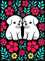 Cute Puppies Floral Garden Rug