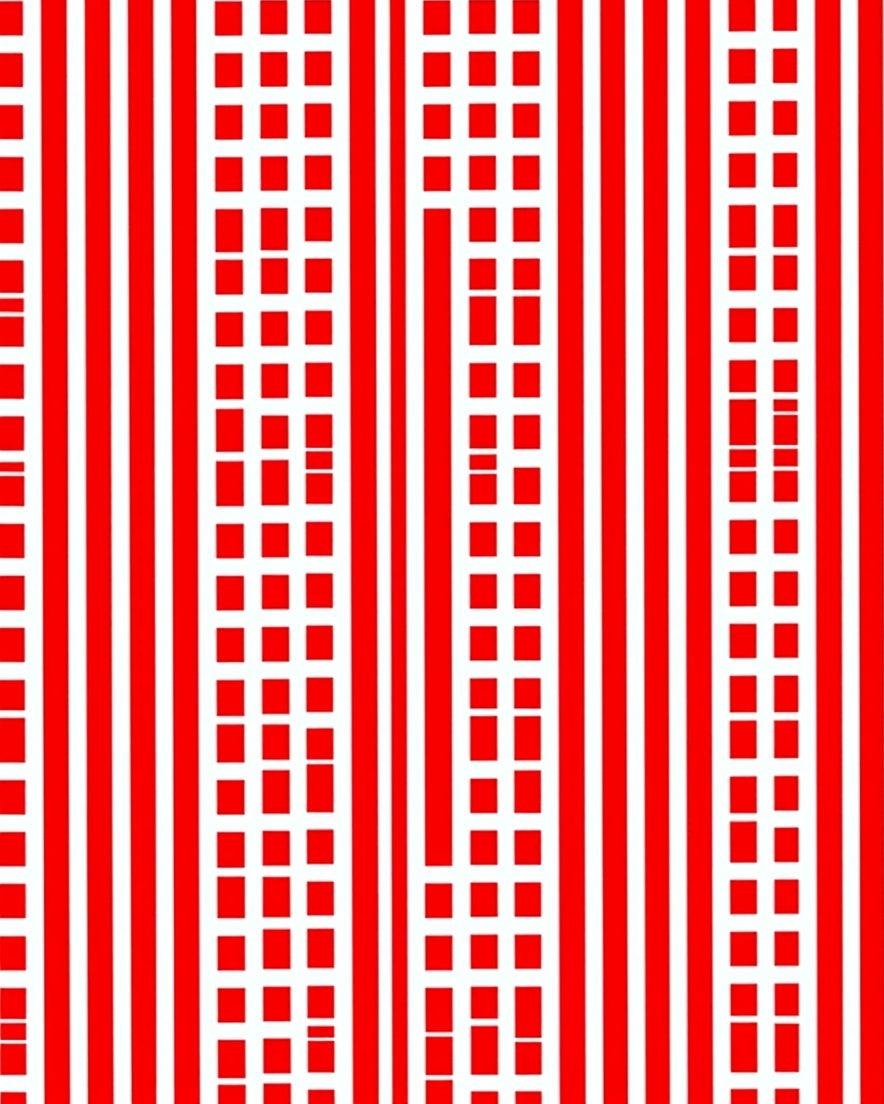 Bold Red Vertical Stripe Grid Rug