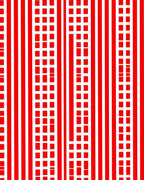 Bold Red Vertical Stripe Grid Rug