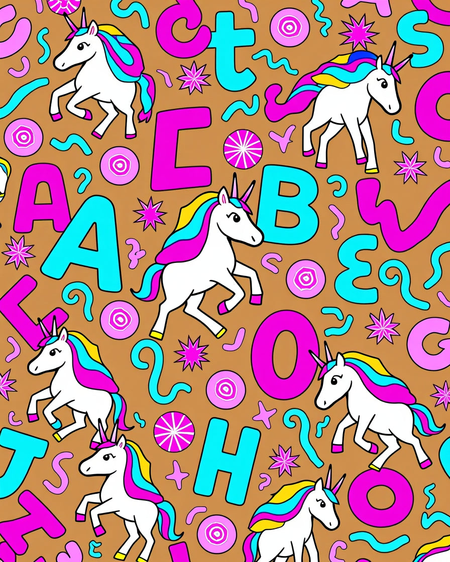 Playful Unicorns and Alphabet Background Rug