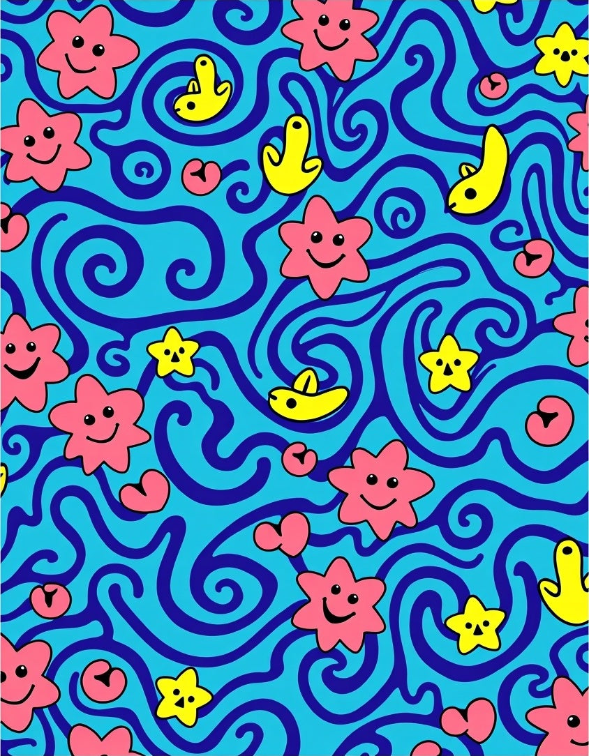 Whimsical Pink Star Swirls Water Rug