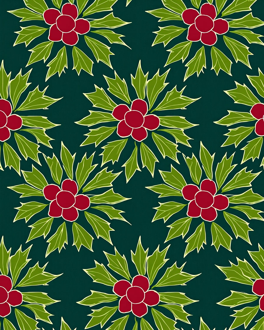 Crimson Berry Jade Leaves Repeat Rug