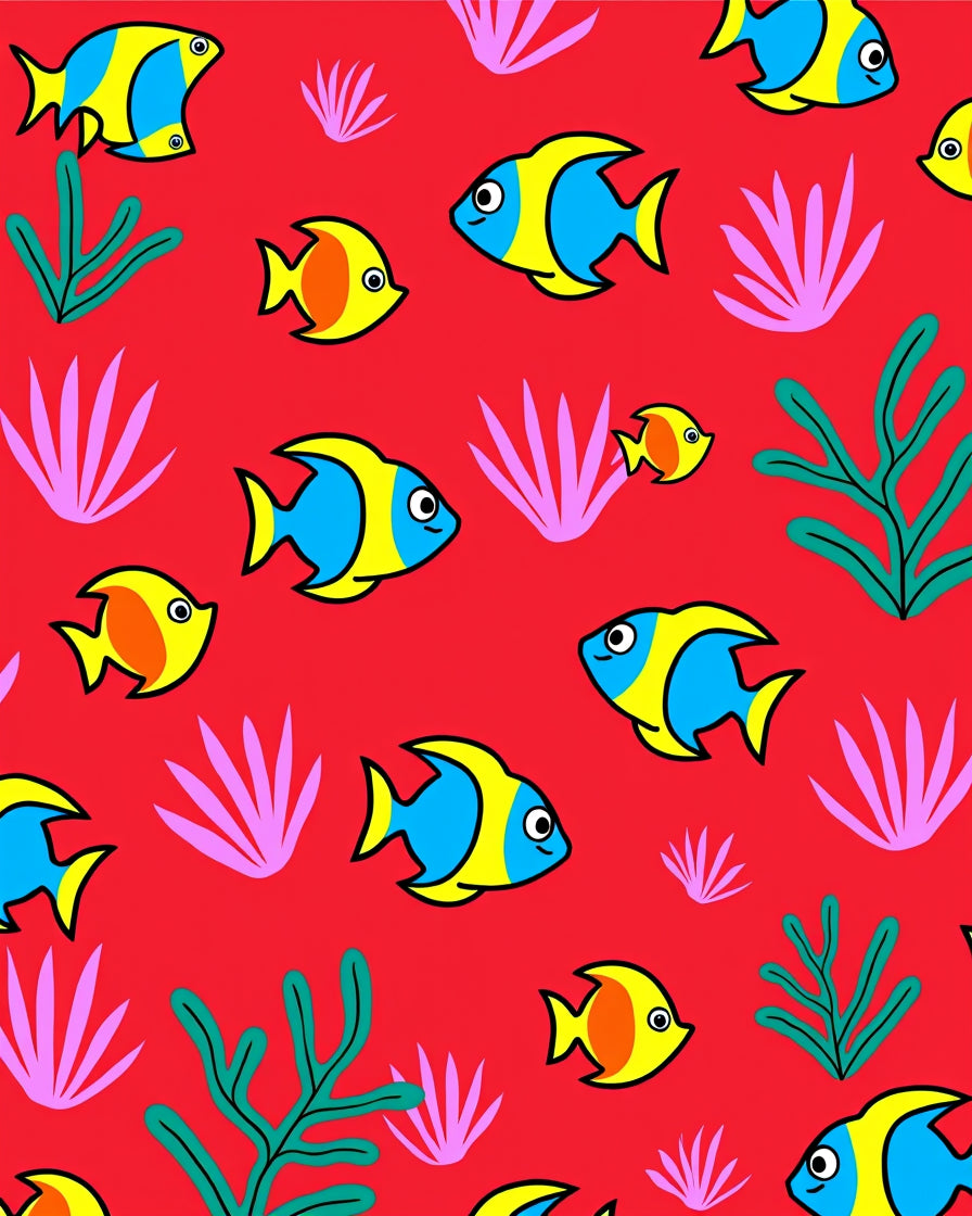 Bright Red Cartoon Fish Underwater Sea Rug