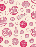 Crimson Seashell and Pod Arrangement Rug