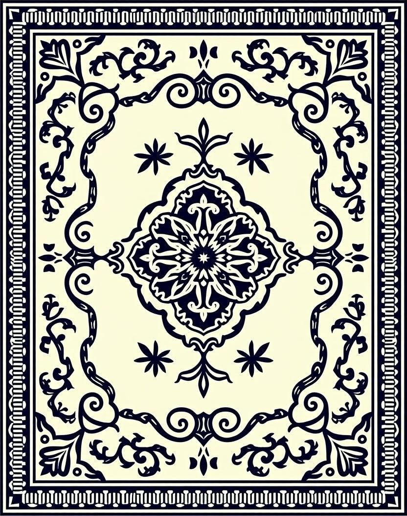 Cream Floral Medallion Scrollwork Rug