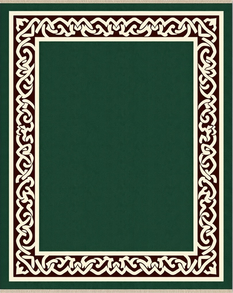 Deep Forest Green Linked Knot Border Rug