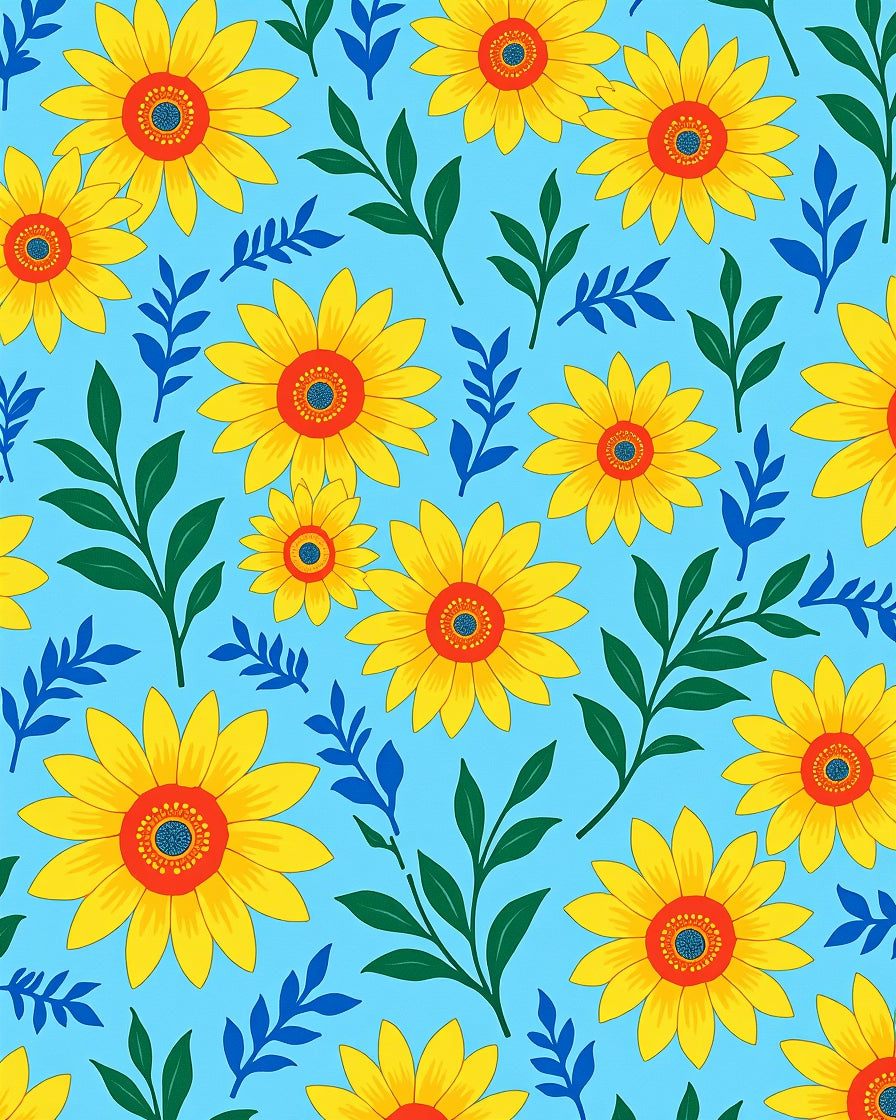 Vibrant Yellow Red Blue Floral Sunflowers Rug