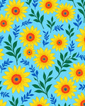 Vibrant Yellow Red Blue Floral Sunflowers Rug