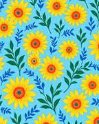 Vibrant Yellow Red Blue Floral Sunflowers Rug