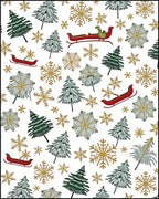 Festive Green Gold Sleigh Trees Rug