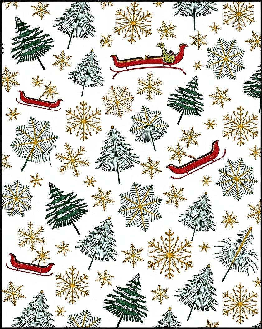Festive Green Gold Sleigh Trees Rug