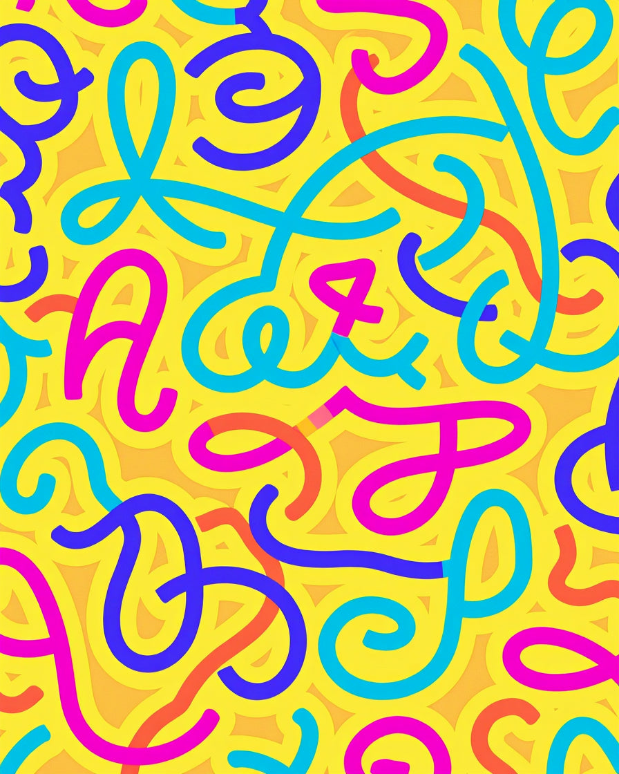 Bright Yellow Scribble Swirl Rug