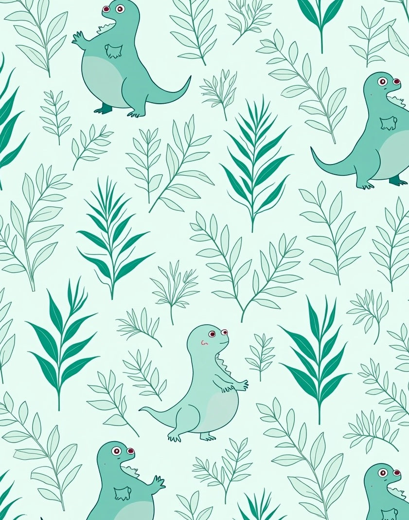 Teal Dinosaur Foliage Botanical Arrangement Rug