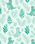 Teal Dinosaur Foliage Botanical Arrangement Rug