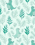 Teal Dinosaur Foliage Botanical Arrangement Rug