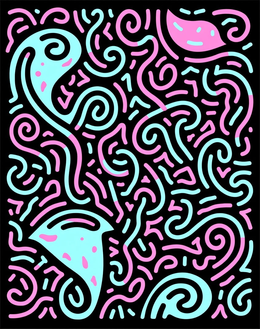 Retro Teal Pink Swirls Rug