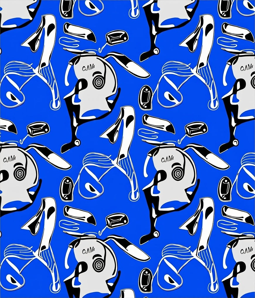 Bold Blue White Abstract Figures Rug