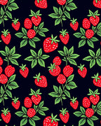 Red Strawberry Foliage Dark Background Rug