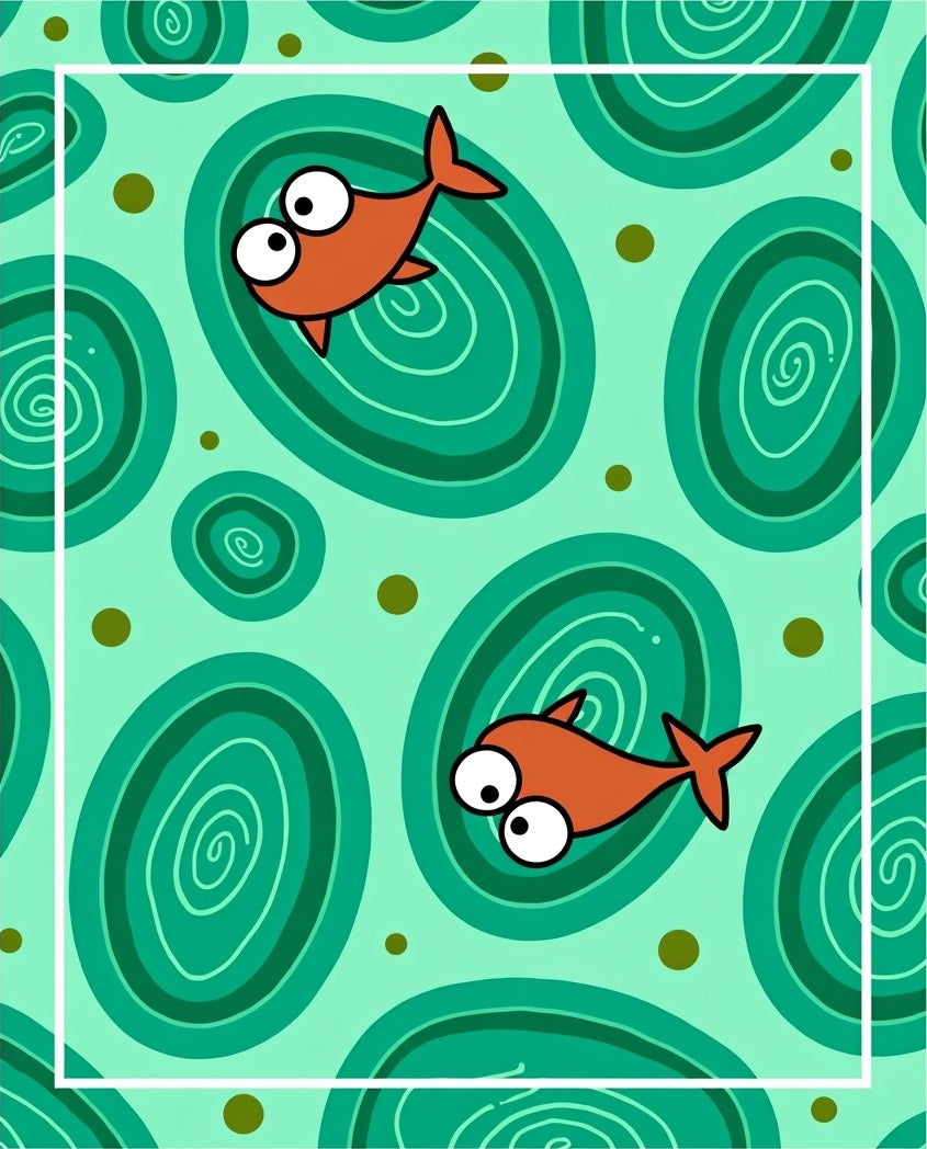 Playful Orange Fish Teal Swirls Rug