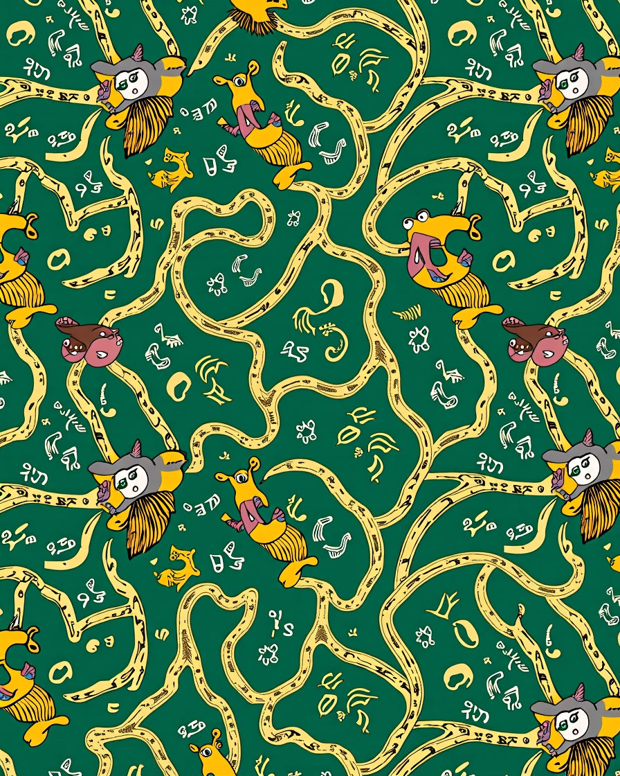 Whimsical Yellow Creature Green Swirl Rug