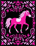 Pink Horse Black Floral Frame Rug